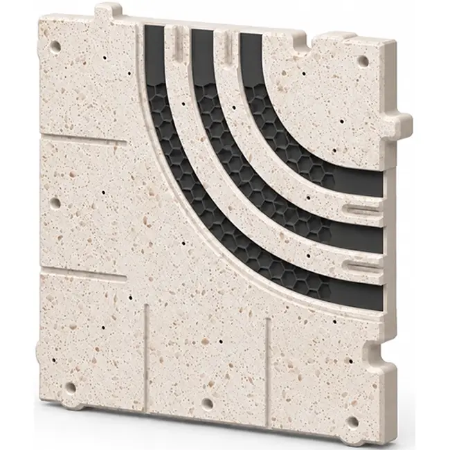 Ergovent curved corner piece for modular insertable linear grilles with 3 slots