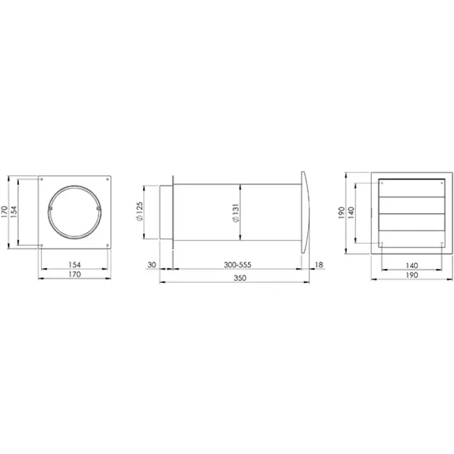 Through-wall ventilation kit SPK4 Ø125mm with moveable blades
