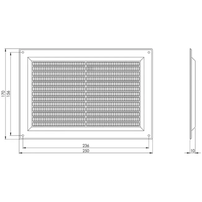 Ventilation grille plastic rectangular 250x170 black - VR2517M