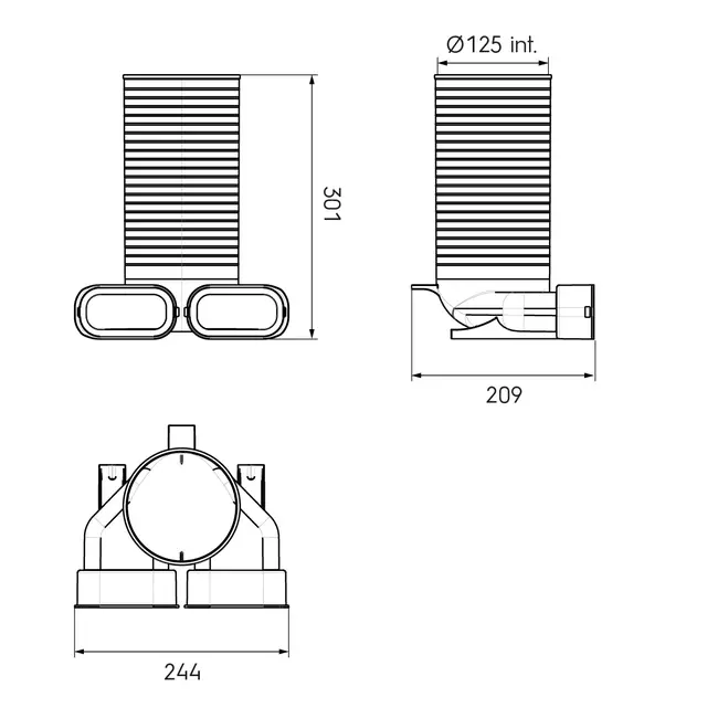 Ubbink Air Excellent 35SC valve adapter 125 2x90°
