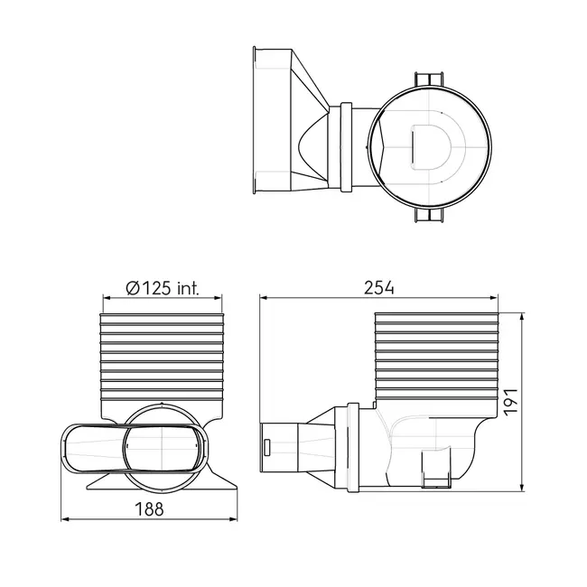 Ubbink Air Excellent 45SC valve adapter 125 1x90°