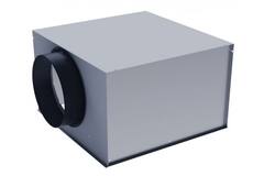 Square swirl diffuser 600 x 600, 500 mm fixed vanes and uninsulated plenum box with 250 mm side connection - RAL 9003