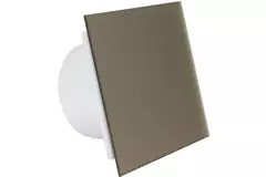 Bathroom extractor fan Ø 100 mm with pull cord and power plug - front panel in satin gold glass