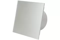 Bathroom extractor fan Ø 125 mm with pull cord and power plug - front panel in satin silver glass