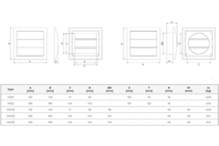 Gravity grille overpressure ventilation grille 150x150 diameter: 100 grey - ND10ZP