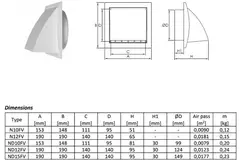 Facade grill with non-return valve 150x150 mm diameter 100 mm white - ND10FV
