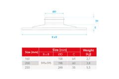 Ceiling diffuser steel round air outlet for supply and exhaust 595x595 mm - 200 mm - RAL 9016