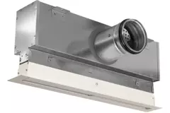 Aluminum line grille with 1 adjustable perforated panel – 1000 mm – RAL 9010 + insulated plenum with airflow control damper