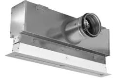 Aluminum line grille with 2 adjustable perforated panels – 1000 mm – RAL 9016 + insulated plenum with airflow control damper