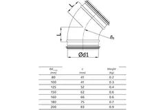 Round spiral bend 45° Ø 150mm for spiral duct
