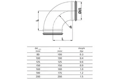 Round spiral bend 90° Ø 160mm for spiral duct
