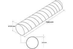 Spiral pipe diameter 125 mm length 1.5 metres - round galvanised