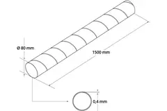 Spiral pipe diameter 80 mm length 1.5 metres - round galvanised