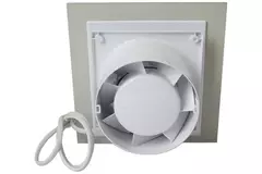 Bathroom extractor fan Ø 100 mm with pull cord and power plug - front panel in satin silver glass