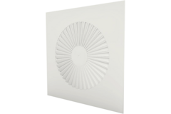 Square swirl diffuser 600 x 600, 350 mm fixed vanes and plenum box with 160 mm top connection - RAL 9003